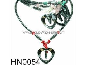 Assorted Colored Semi precious Stone Beads Hematite Heart Pendant Beads Stone Chain Choker Fashion Women Necklace